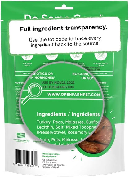 Open Farm Dehydrated Turkey Grain-Free Dog Treats, Gently Cooked Turkey Recipe with Natural Simple Ingredients and No Artificial Flavors or Preservatives, 4.5 oz