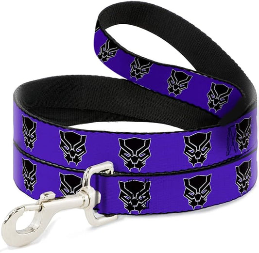 Dog Leash Black Panther Avengers Icon Purple White Black 6 Feet Long 0.5 Inch Wide