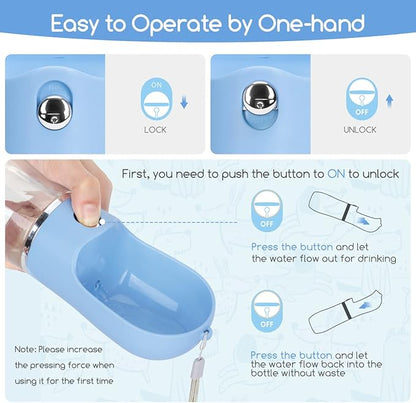 Nobleza Dog Water Bottle, Leak Proof Portable Pet Water Bottle Dispenser BPA-Free Puppy Water Bottle for Outdoor Walking, Hiking, Travel, Food Grade Plastic (12.8oz, Blue)