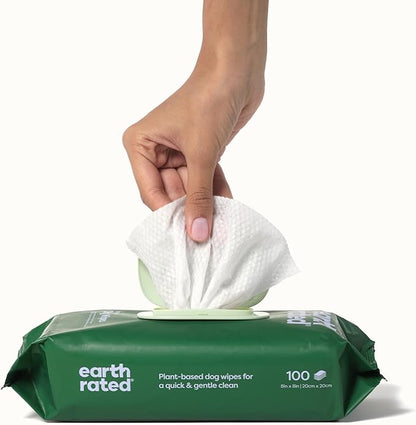 Earth Rated Hypoallergenic Dog Wipes, Cleaning and Odor-Controlling Grooming Wipes for Paws, Body, and Butt, Perfect for Puppy and Adult Dogs, Lavender Scented, 100 Count