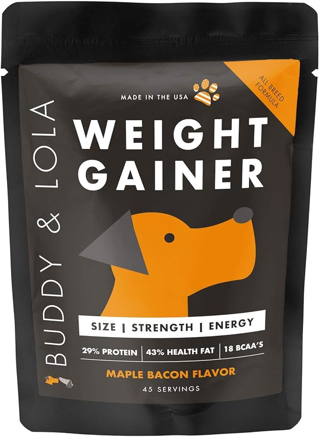 Buddy & Lola Dog Weight Gainer - Dog Supplement for Weight Gain - Dog Protien Powder for Max Muscle Builder, High Calorie supplement for All Dogs & Breeds inc Bully. Pro Food Topper - Made in The USA