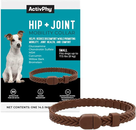 Hip + Joint Mobility Collar for Dogs with Glucosamine, Chondroitin, MSM, and More | Convenient & Easy | 30 Days of Continuous Support | Water Resistant (Small)