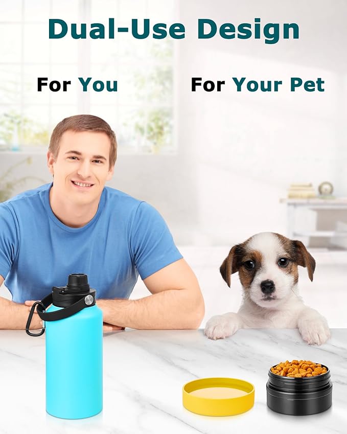 Portable Dog Water Bottle, 32OZ Stainless Steel Dog Water Bottle, with Dog Drinking Bowl & Food Bowl, Leak Proof, Double Vacuum Insulation, Dog Travel Water Bottle for Walking Hiking Camping
