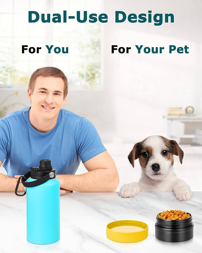 Portable Dog Water Bottle, 32OZ Stainless Steel Dog Water Bottle, with Dog Drinking Bowl & Food Bowl, Leak Proof, Double Vacuum Insulation, Dog Travel Water Bottle for Walking Hiking Camping