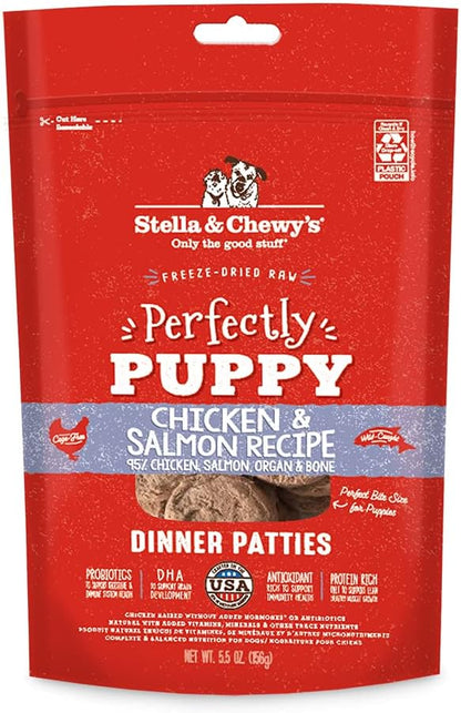Stella & Chewy's Freeze Dried Raw Dinner Patties – Crafted for Puppies – Grain Free, Protein Rich Perfectly Puppy Chicken & Salmon Recipe – 5.5 oz Bag