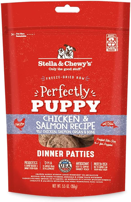 Stella & Chewy's Freeze Dried Raw Dinner Patties – Crafted for Puppies – Grain Free, Protein Rich Perfectly Puppy Chicken & Salmon Recipe – 5.5 oz Bag