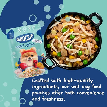 MOOCHIE Grain Free Wet Dog Food for Small Breed - Weight Control - Turkey with Sweet Potato, Pumpkin and Green Pea - No Added Preservatives or Artificial Flavoring - 3 oz x 12 Pouches