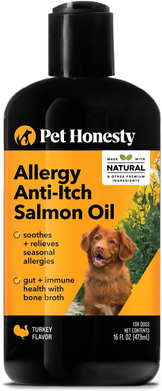 Pet Honesty Dog Allergy Relief Salmon Oil Anti-Itch for dogs, Itch Relief & Omega-3 for Dogs, Dog Skin and Coat Supplement, May Reduce Normal Shedding & Itching, Joint, Brain & Heart Health (16 oz)