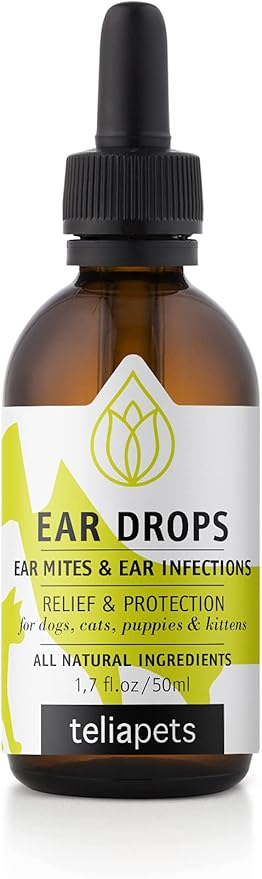 Teliapets Ear Drops for Pets - Natural Dog Ear Care Solution - Relieve Your Pet’s Ear Discomfort, Itching & Wax Built Up in Just One Week - 100% Natural, Tested Ear Relief Wash for Cats & Dogs