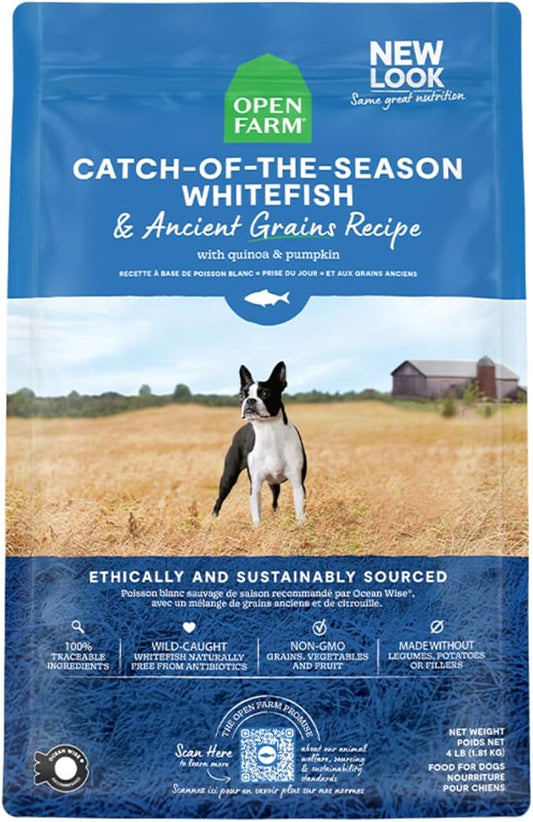 Open Farm Catch-of-The-Season Whitefish & Ancient Grains Dry Dog Food, Wild-Caught Whitefish Recipe with Wholesome Grains and No Artificial Flavors or Preservatives, 11 lbs