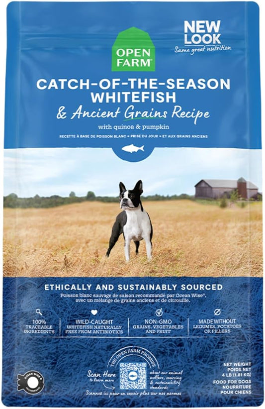 Open Farm Catch-of-The-Season Whitefish & Ancient Grains Dry Dog Food, Wild-Caught Whitefish Recipe with Wholesome Grains and No Artificial Flavors or Preservatives, 11 lbs