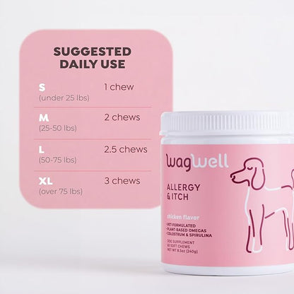 Allergy and Itch Chews – Chicken Flavored Dog Allergy Chews – Plant Based Dog Chews with Colostrum and Spirulina – Dog Skin and Coat Supplement for Itch Relief and Digestive Health, 60 Chews