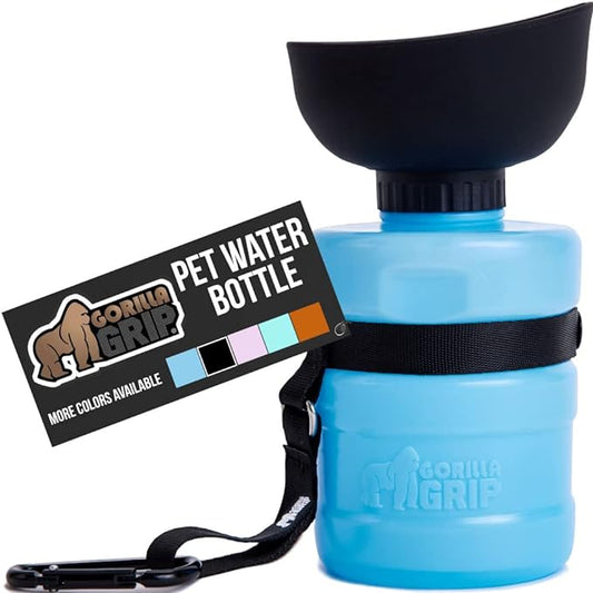 Gorilla Grip No Spill Portable Dog Water Bottle with Built in Bowl, Food Grade Silicone Leak Proof Pets Travel Drink Dispenser, Puppy Walk Training, Pet Hiking Essentials, Trip Accessories, Blue
