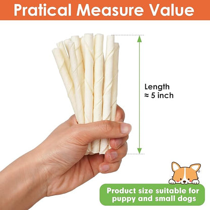 MON2SUN Dog Rawhide Twist Sticks Natural 5 Inch Thin Sticks Rawhide Chews Dog Treats for Puppy and Small Dogs 60 Count
