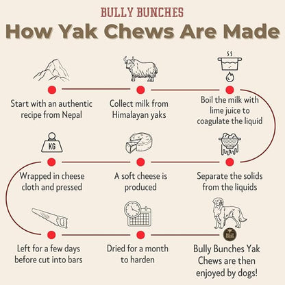 Bully Bunches Medium Authentic Yak Cheese Himalayan Chews for Medium & Small Dogs - All Natural Dog Treat Dental Chews, Made with Real Yak Milk - Lactose & Rawhide Free (6 Pk)