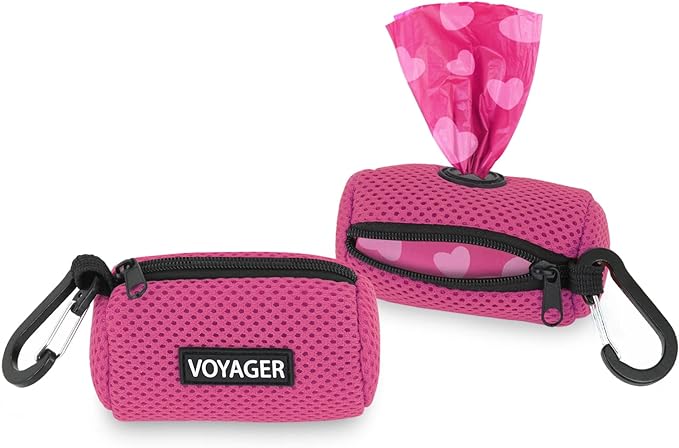 Best Pet Supplies 2-Pack Dog Poop Bag Holder Leash Attachment, Color, Reusable Mesh Dispenser Pouch for Travel, Walking, Park, and Outdoor Use, Soft and Durable with Clip-On - Mesh Fuchsia