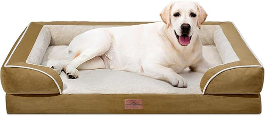 Jumbo Dog Bed Orthopedic Foam, Waterproof Dog Bed for Jumbo Breed Dogs, PV Washable Dog Sofa Bed with Removable Cover & Non-Slip Bottom(Jumbo,Khaki)