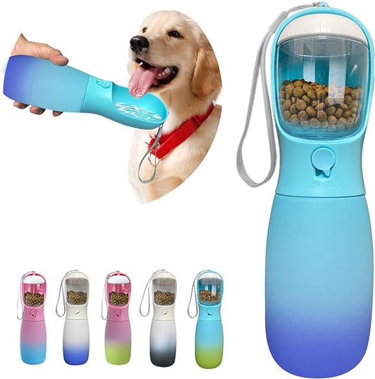 2-in-1 Portable Dog Water Bottle, Food Grade Travel Water Bottle for Dogs with Food Container, 19Oz Portable Dog Water Bowl Dispenser, Dog Birthday Gifts, Dog Accessories (Blue)