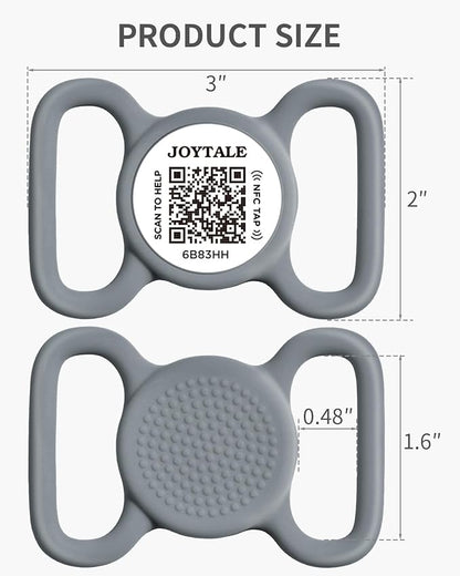Joytale [ NO APP Required ] Silent Silicone QR Code Dog Tag, Slide On Dog Tags for 1.2-1.6Inch Wide Collars or Vest, NFC Pet Online Profile, Scan QR to Send Location Alert Email, Gray, L