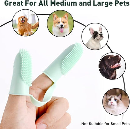 Aohcae 4 Pack Toothbrush for Dog, Finger Toothbrush Kit, 135ºSurround Bristles for Easy Teeth Cleaning, Double-Finger Toothbrush Dental Care for Puppies, Cats and Small Pets