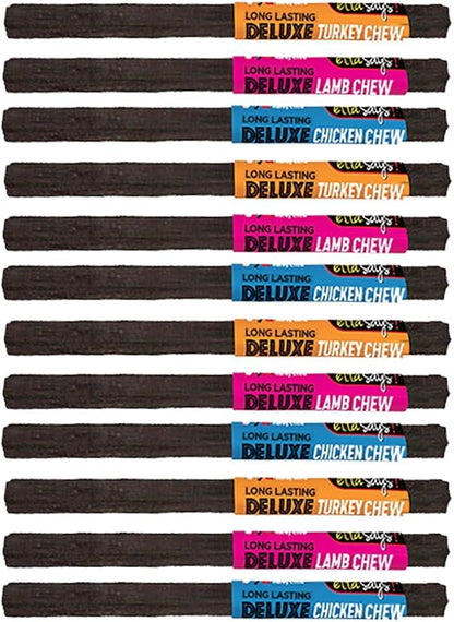 ETTA SAYS! Deluxe Chews for Dogs – Lamb, Chicken & Turkey Dog Treats Variety Pack of 12 (4 of each Protein)– Made and Sourced in The USA, Grain-Free, Easy to Digest, Won’t Stain Carpet