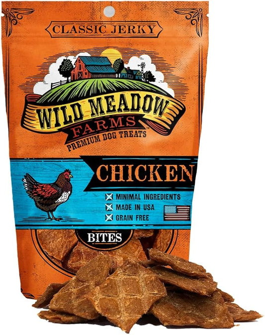 Wild Meadow Farms - Classic Chicken Bites, Soft Jerky Treats for Dogs, Grain-Free & All-Natural, Ideal for Training, Portioning, and High-Value Rewards for All Breeds & Ages - 3.5 Ounce Pouch