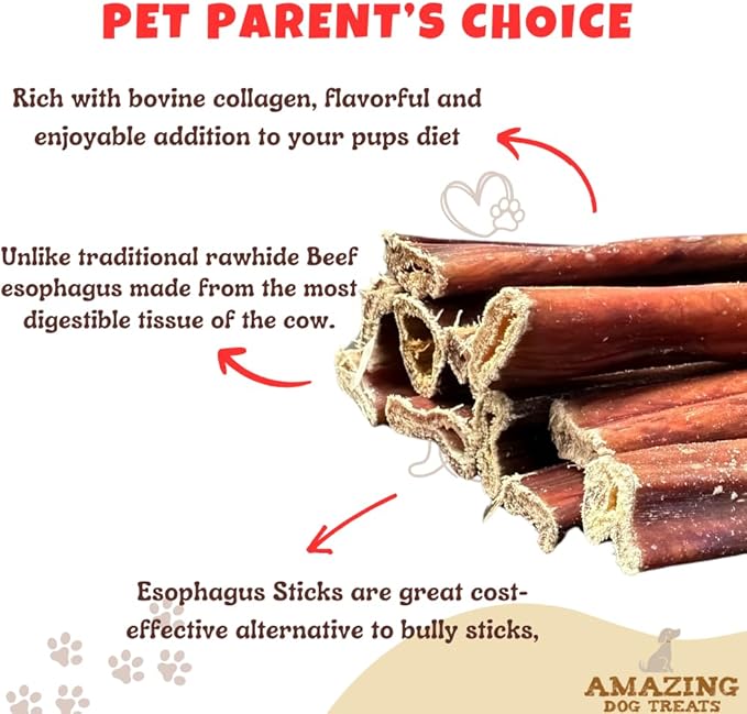 Amazing Dog Treats Gullet Sticks for Dogs- (6 Inch - 40 Count) - Beef Gullet Jerky Chews for Dogs - Esophagus Beef Gullet - Beef Gullet Sticks