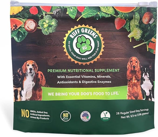 Ruff Greens - Hip & Joint Supplement For Dogs - Probiotics Digestive Enzymes Powder for Mobility Support, Essential Vitamins & Minerals, 6.9 ounce