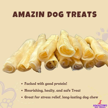 Amazing Dog Treats - Large Collagen Stick - (6 Inch - 100 Count) - Collagen Beef Cheek Rolls for Dogs - 100% Pure Collagen Sticks for Dogs - No Hide Bones for Dogs