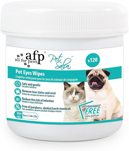 ALL FOR PAWS Dog Eye Wipes Ear Wash Pads Gentle Tear Stain Wipes for Dogs and Cats, Removes Dirt Crust and Discharge Natural Pet Wipes with Soothing Aloe Vera, 120 Counts