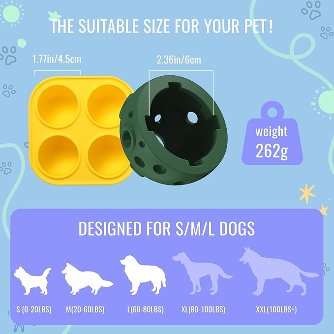 Fillable Dog Chew Toy, Treat Tray for Frozen Dog Food, DIY Fillable Rubber Treat Toy and Silicone Molds, Sturdy Chew Enrichment Stimulation Toys (Green)