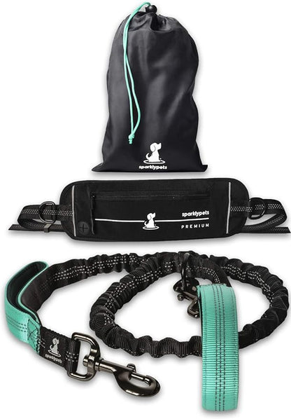 SparklyPets Hands Free Dog Leash for Medium and Large Dogs – Professional Harness with Reflective Stitches for Training, Walking, Jogging and Running Your Pet (Premium Teal, for 1 Dog)