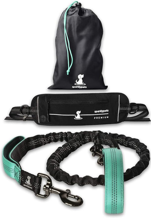 SparklyPets Hands Free Dog Leash for Medium and Large Dogs – Professional Harness with Reflective Stitches for Training, Walking, Jogging and Running Your Pet (Premium Teal, for 1 Dog)