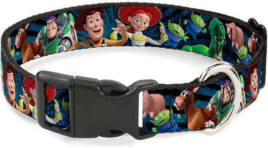 Buckle-Down Plastic Clip Collar - Toy Story Characters Running2 Denim Rays - 1" Wide - Fits 15-26" Neck - Large