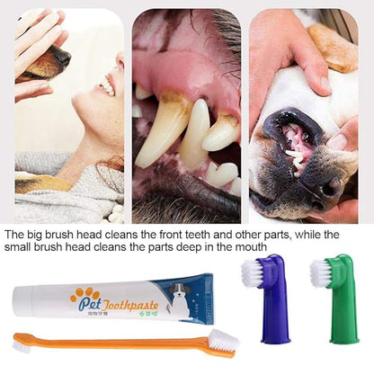 Pet Dog Cat Toothbrush Toothpaste Set Dog Soft Toothbrush Vanilla Flavored Toothpaste Dental Care Tool for Reduces Tartar Buildup with Dual Headed Toothbrush Finger BrushToothpaste