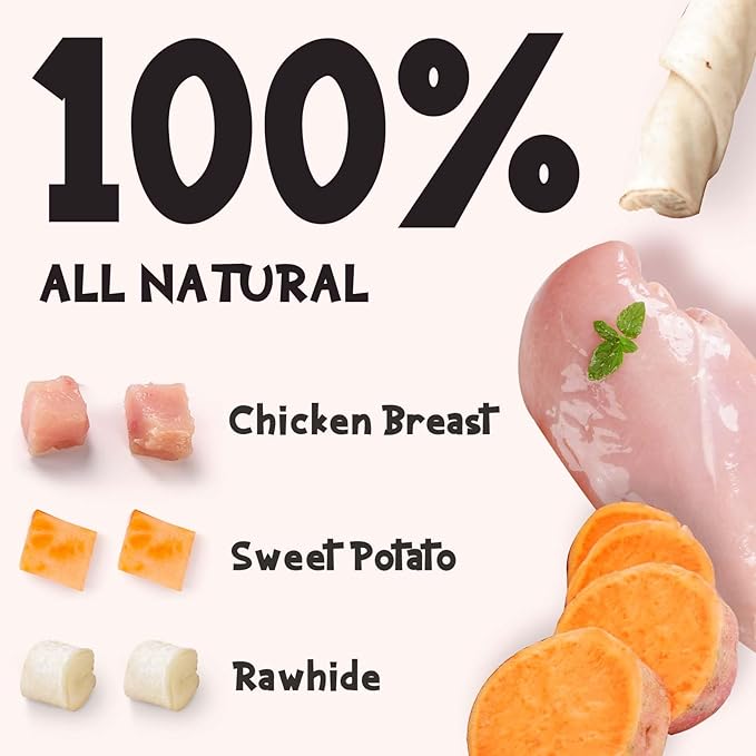 ASMPET Dog Treats Chicken Wrapped Rawhide Sweet Potato Stick, Long Lasting Dog Chew Cowhide Treats Real Chicken Wrap Teeth Cleaning Dog Treats for Medium Large Dogs 6pcs