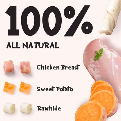 ASMPET Dog Treats Chicken Wrapped Rawhide Sweet Potato Stick, Long Lasting Dog Chew Cowhide Treats Real Chicken Wrap Teeth Cleaning Dog Treats for Medium Large Dogs 6pcs