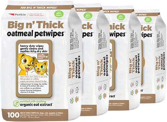 Petkin Large Oatmeal Pet Wipes for Dogs and Cats, 400 Count, Soothes Itchy Skin and Cleans Ears, Face, Butt, Body and Eye Area
