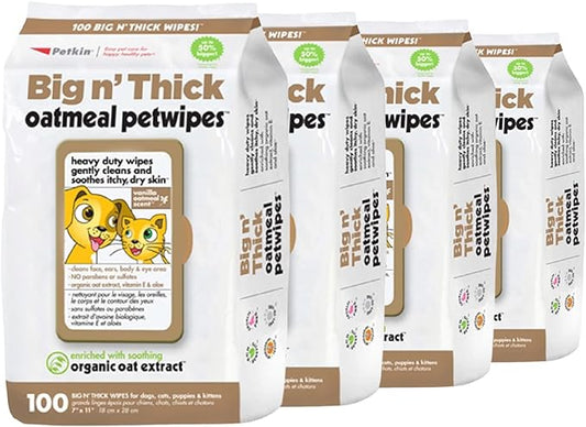 Petkin Large Oatmeal Pet Wipes for Dogs and Cats, 400 Count, Soothes Itchy Skin and Cleans Ears, Face, Butt, Body and Eye Area