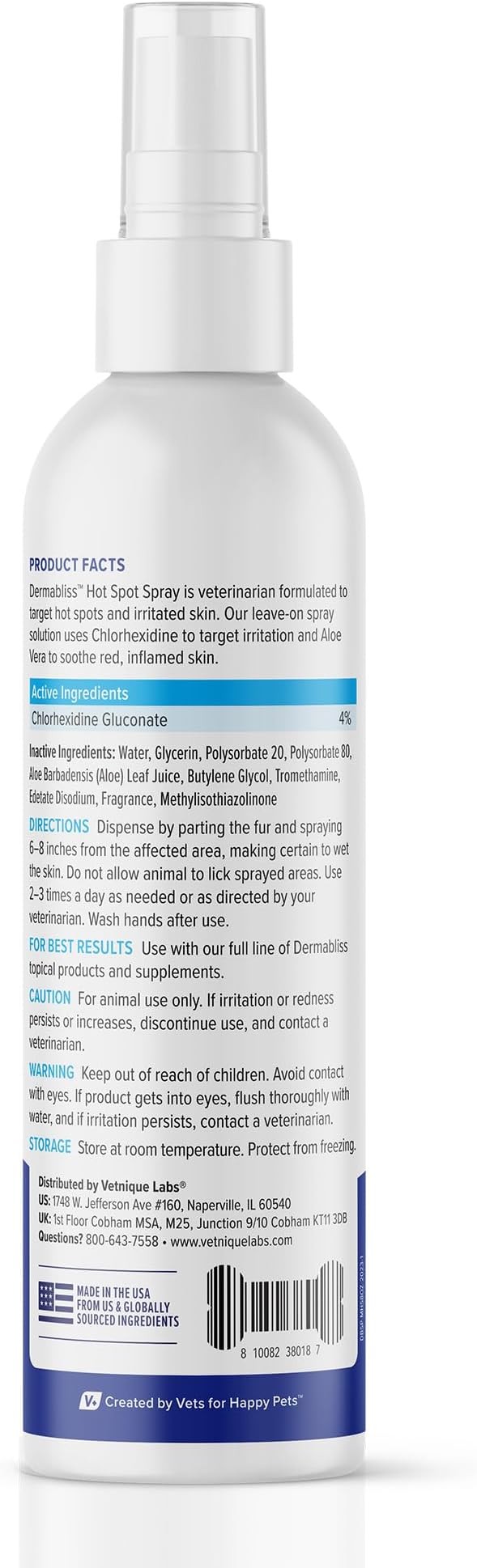 Vetnique Dermabliss Hot Spot Treatment for Dogs - Antiseptic Medicated Chlorhexidine Spray - Vet Recommended for Skin Infections, Hot Spots & Irritation (Hot Spot Spray, 8oz)
