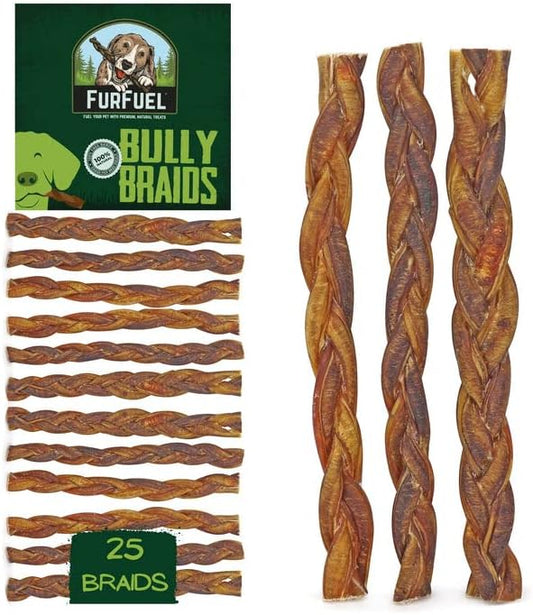 Braided Bully Sticks Variety Pack for Dogs - Suitable for Small, Medium, and Large Breeds – 25 Pack of 12-Inch Dog Bully Sticks - Low Odor, All-Natural Chew (12 Inch, 25 Count)