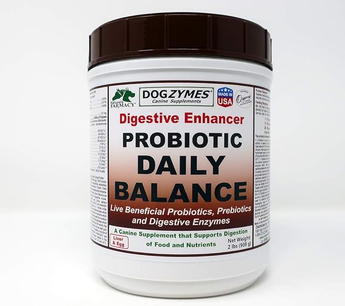 Dogzymes Probiotic Daily Balance - supplies nutritional support and live microorganisms for intestinal well-being as well as enzymes for proper digestion. Liver and Egg base. (2 pound)