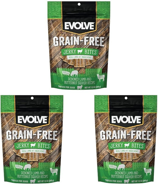 Evolve Grain Free Lamb, Sweet Potato and Butternut Squash Jerky Bites Dog Treats (Pack of 3)