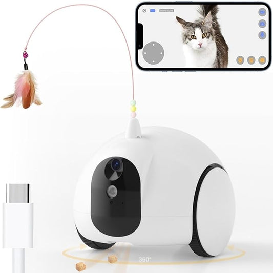 Pet Camera Treat Dispenser, Dog Camera with Phone App, Automatic Cat Feeders, Moving Home Security Camera with Night Vision Two Way Audio and Video (Support 2.4GHz Wi-Fi only, No Suscription Fee)