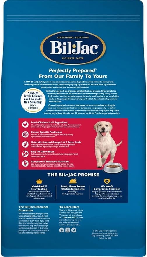 Bil-Jac Puppy Food 6lb (2-Pack) Dry Dog Food Puppy Select Formula - Real Chicken 1st Ingredient, Easy to Chew Bites, Small Breed or Large Breed - Super Premium Since 1947