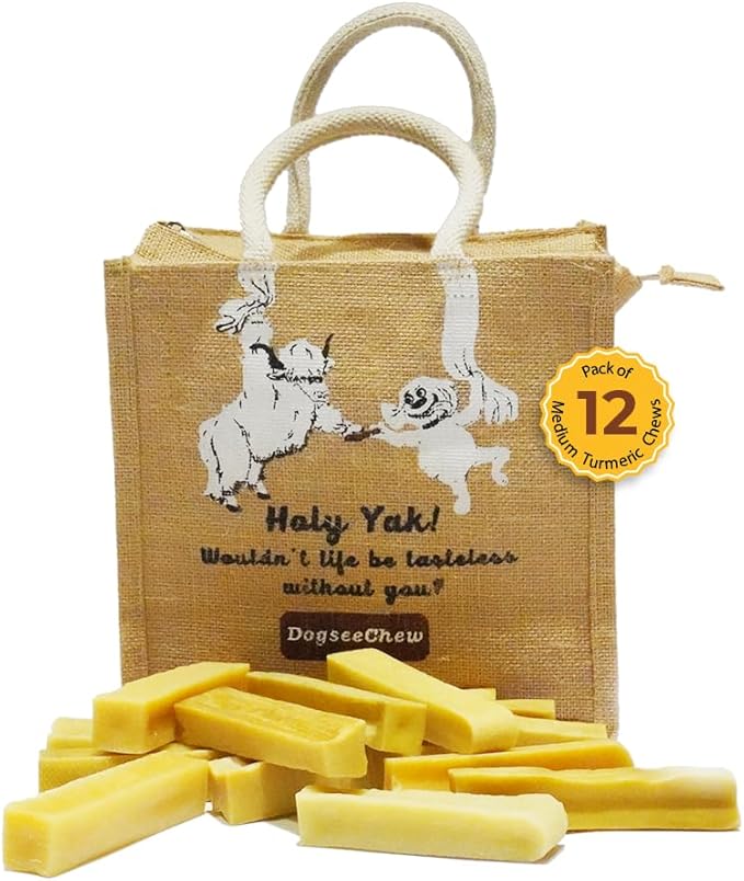Dogsee Turmeric Flavor Himalayan Yak Cheese Dental Chews for Dogs Bulk Pack 2lb (Medium - 12 Chews) | Help Alleviate Joint Pain | Keep Dogs Busy for Long | Healthy Yak Chews