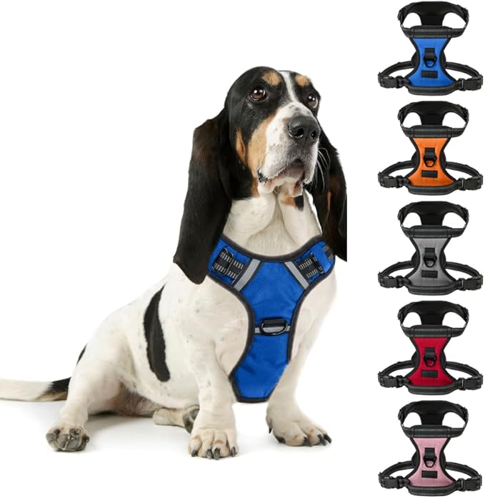 Gorilla Grip No Pull Comfortable Durable Dog Harness with Handle, Pet Leash Clips on Chest or Back for Walking, Padded Mesh Pets Vest, Adjustable Reflective Straps, Puppy Training, Blue