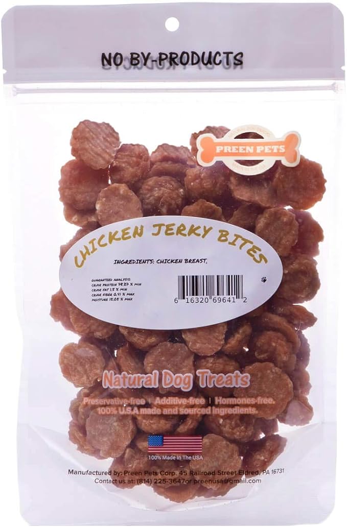 Preen Pets Chicken Jerky Bites Dog Treats - 100% USA Chicken Breast (1 Pound)