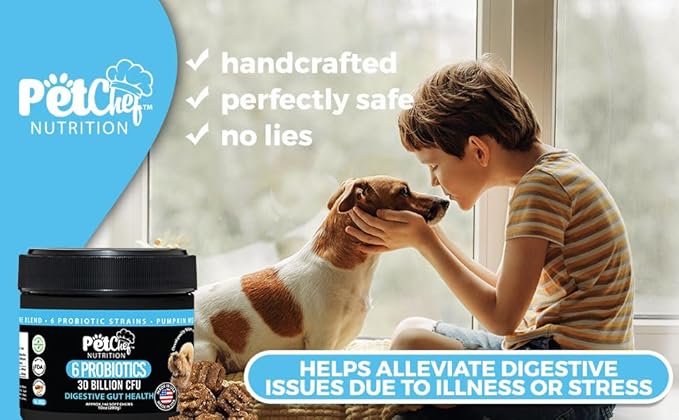 Pet Chef Probiotic Chews for Dogs-Digestive Health Support, Stops Yeast Infections, Relief for Itchy Dog Skin & Ears, Probiotics & Enzymes for Dog Gut Health - Natural Vitamins & Dog Supplements