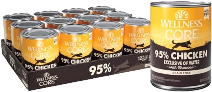 Wellness CORE 95% Natural Wet Grain Free Canned Dog Food, Chicken & Broccoli,12.5-Ounce Can (Pack of 12)